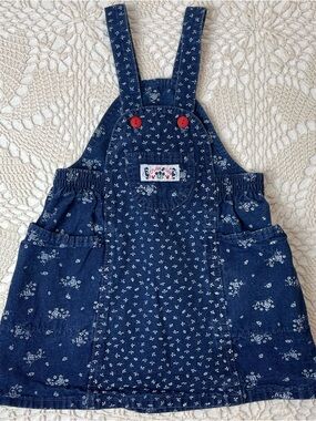 Vintage 1990s Oshkosh B'Gosh Girls 4t Gardening Floral Skirtall Overalls Dress